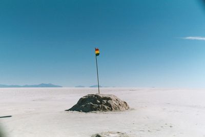 Scenic view of desert against clear blue sky