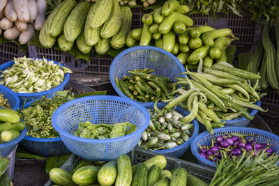 High angle view of vegetables for sale at market stall