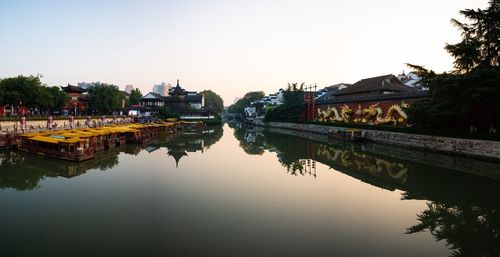 Reflection of buildings in lake