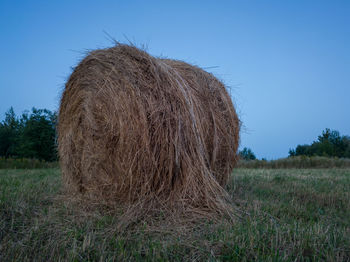 Hay bales on field against sky