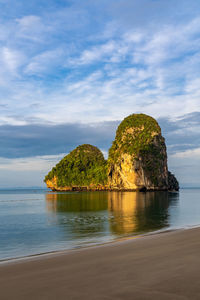 Beautiful morning light at pranang cave beach, railay, krabi, thailand