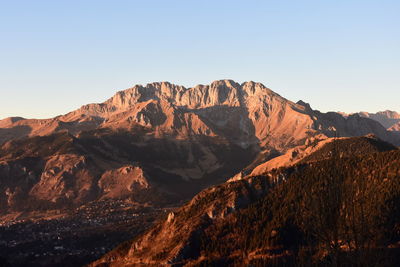 Scenic view of mountains against clear sky