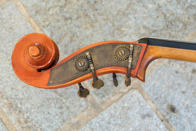 High angle view of text on metal