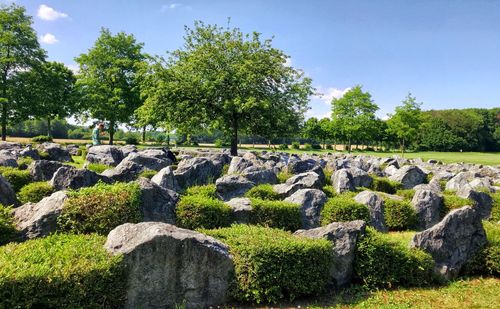 Scenic view of rocks on land against sky