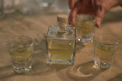 Close-up of beer in glass on table