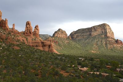 Rock formations on landscape against sky