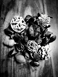 High angle view of various flowers on table