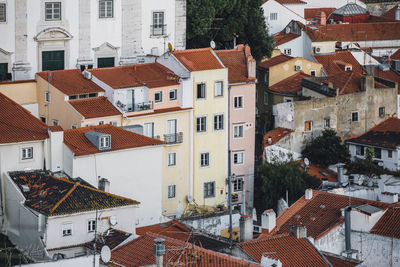 High angle view of buildings in city