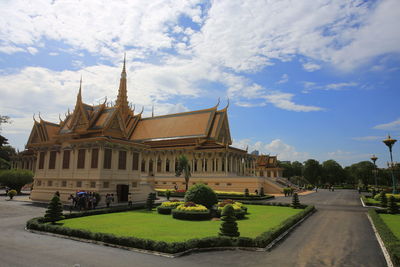 Temple against cloudy sky