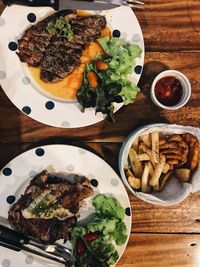 High angle view of food in plate on table