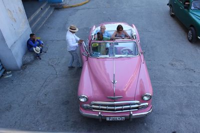 High angle view of people on street in city