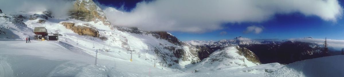 Scenic view of snow covered mountains