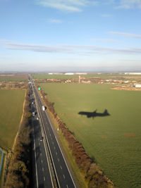 High angle view of road against sky