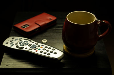 Close-up of coffee cup on table