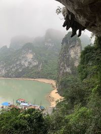 Scenic view of sea and mountains