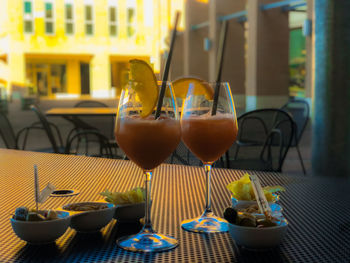Close-up of wine in glass on table at restaurant