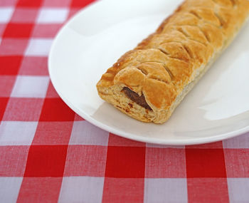 High angle view of breakfast served on table