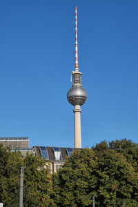 The fernsehturm, berlins highest building, with a clear blue sky