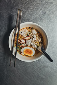 Directly above shot of breakfast served on table