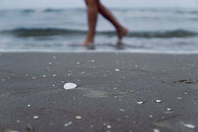 Low section of woman walking on beach