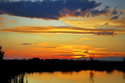 Scenic view of lake at sunset