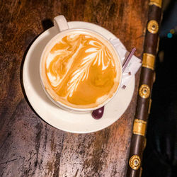 High angle view of coffee on table