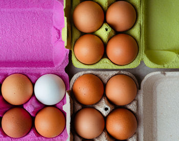 Directly above shot of eggs in box