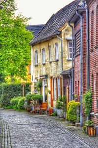 Houses by street in town