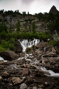 View of waterfall in forest