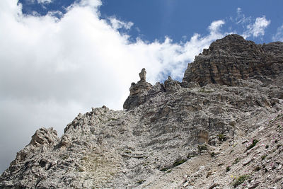 Low angle view of rock formation against sky