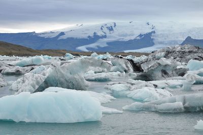 Scenic view of frozen lake against sky