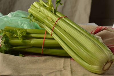 Close-up of celery on table