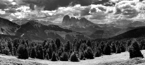 Panoramic view of landscape and mountains against sky
