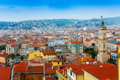 High angle view of townscape against sky