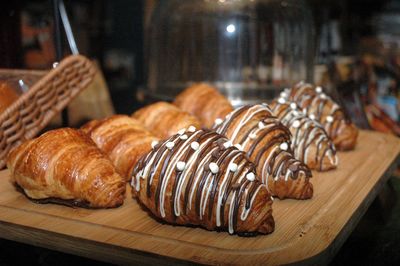 Close-up of croissants on table