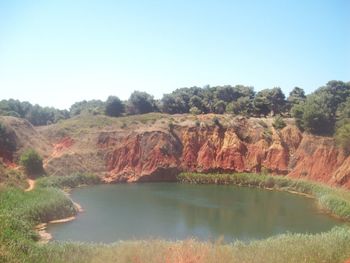 Scenic view of lake against clear sky