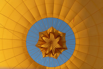 Low angle view of inside of hot air balloon after landing