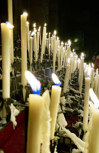 Panoramic view of illuminated candles in building