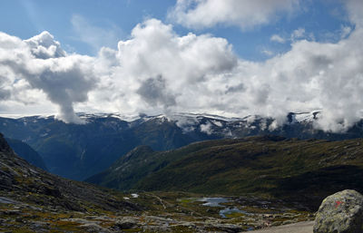 Scenic view of snowcapped mountains against sky