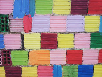 Full frame shot of multi colored pencils on wall