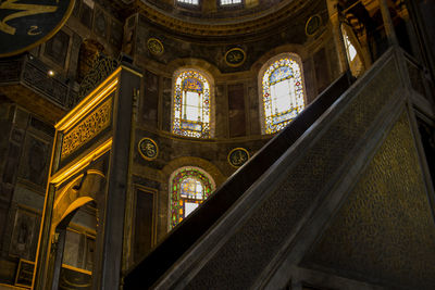 Low angle view of stained glass window at hagia sophia