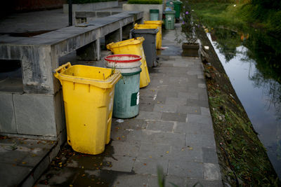 Garbage can on footpath