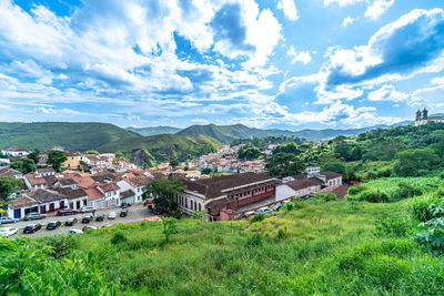 High angle view of townscape against sky