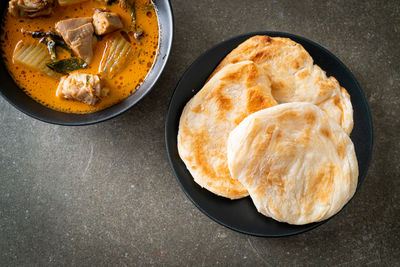 High angle view of food on table