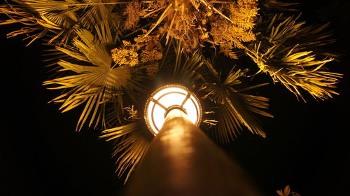 Low angle view of illuminated lights at night