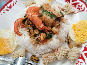 High angle view of food in plate