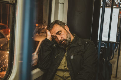 Man sleeping in the bus