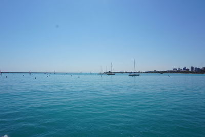 Scenic view of sea against clear blue sky