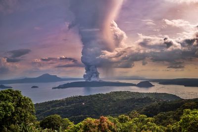 Scenic view of mountains against cloudy sky