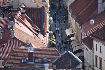 High angle view of buildings in city